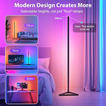 Floor Lamp,16 Million Colors LED Floor Lamps 141 cm Lamps for Living Room with Music Sync,Standing Lamp with App and Remote Control,Gaming Ambient Lighting Corner Lamp Bedroom Decor