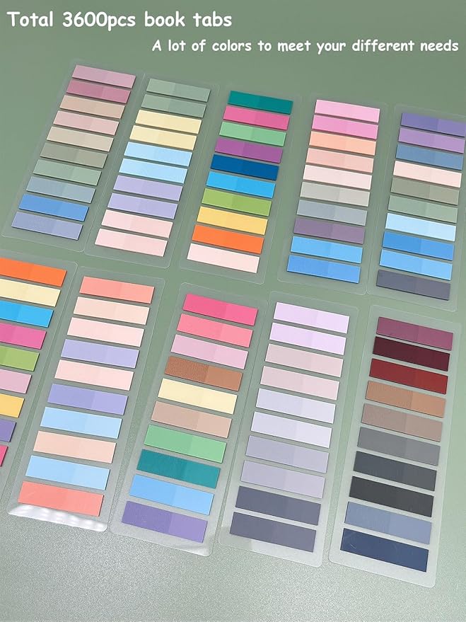 3600pcs Books Tabs for Annotating Books, Clear Sticky Notes, Morandi Sticky Tabs for Books annotating, Page Markers, Multi-Colored Writable and Repositionable Annotation Supplies