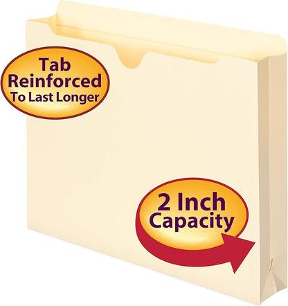 Smead File Jacket, Reinforced Straight-Cut Tab, 2" Expansion, Letter Size, Manila, 100 per Box (75565)