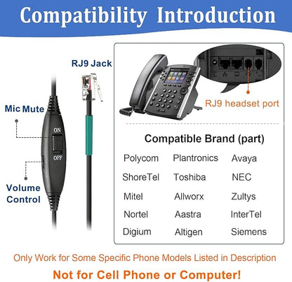 Callez RJ9 Office Phone Headset with Microphone Noise Cancelling, Telephone Headset Compatible with Landline Phones Polycom VVX411 311 410 500 400 300 301 310 501 401 201 601 250 Avaya Plantronics