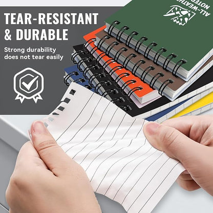 POPYOLA 6 Pack Waterproof Pocket Notebook, 3 x 5 Pocket Notepad, All Weather Small Mini Spiral Notepad with 100 Lined Pages for Outdoor Office School