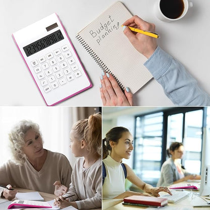 Hot Pink Calculator,UPIHO Hot Pink Office Supplies and Accessories, 10 Digits Solar Battery Basic Office Calculator, Desktop Calculator with Large LCD Display, Gifts for Coworkers