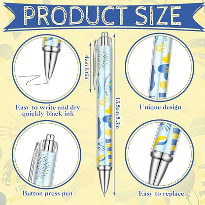 24 Pcs Down Syndrome Pens Bulk Down Syndrome Awareness Party Favors Blue and Yellow Themed Party Decorations Ballpoint Pen for Prizes Office Party Gifts