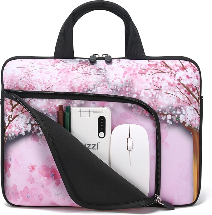 11.6 12 12.5 inch Laptop Sleeve Chromebook Case Ultrabook Case Notebook Sleeve Tablet Case Neoprene Handle Sleeve for Men Women, Two Pockets Fit Apple MacBook Air Samsung Acer HP DELL (Cherry Blossom)