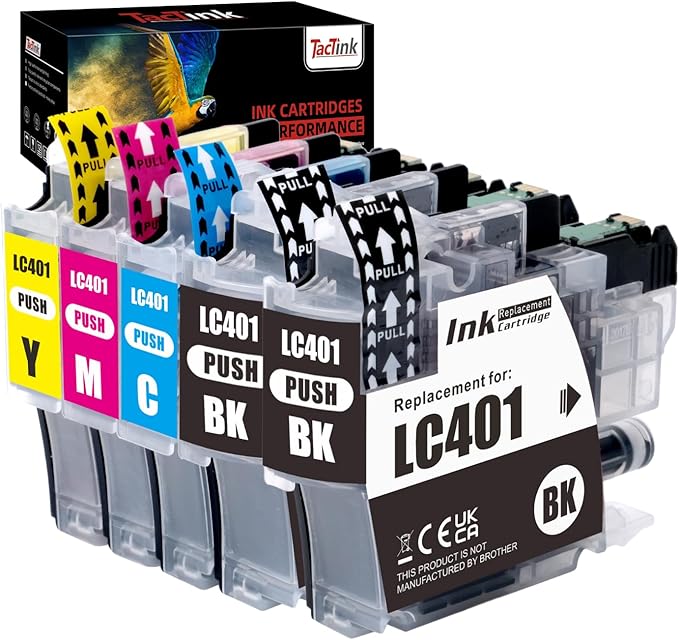 LC401 Ink Cartridge Replacement for Brother LC401XL LC401 XL Work with Brother MFC-J1010DW MFC-J1012DW MFC-J1170DW Printer, 5 Pack (2 Black, 1 Cyan, 1 Magenta, 1 Yellow)