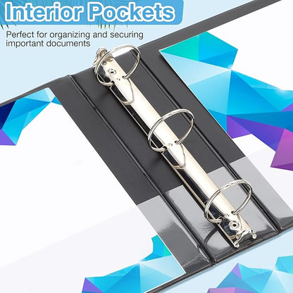 10 Packs 3 Inch Binders 3 Ring Heavy Duty Black Round Rings Bulk 11.6" x 10.4" Presentation Folder View Binder with Pockets Binder for School Office Home Gifts Favors Supplies