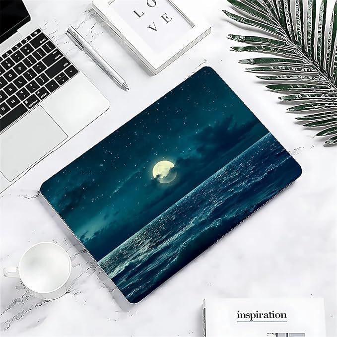 Compatible with 15.4 Inch MacBook Pro A1707/A1990, Night Sea Beach Moon Ocean Landscape Hard Plastic Shell Cover Case