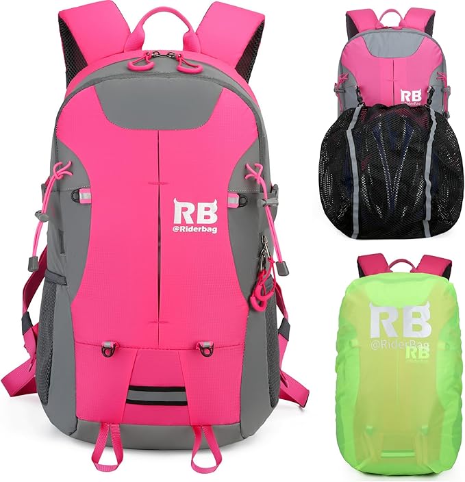 Reflective Motorcycle Backpack Lightweight, Water Resistant Casual Daypack with Laptop Pocket for Safe Commuter, Biking, and Daily Use. 35L Sport bookbag to Avoid Accidents (pink backpack)