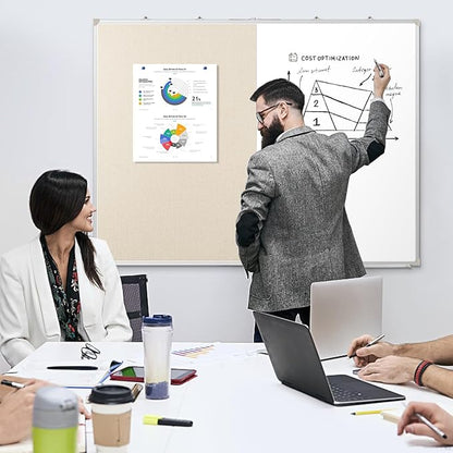 DOLLAR BOSS Foldable Linen Cork Board White Board Combo 60 x 40 in Extra Large Magnetic Whiteboard Dry Erase Bulletin Board Portable Double Sided Aluminum Frame Pin Board for School Office, White