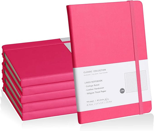 Lined Journal Notebook, 6Pack(Rose Red), 160 Pages, Medium 5.7 inches x 8 inches - 100 gsm Thick Paper, Hardcover