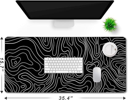 Large Mouse Pad, Big Desk Mat Large Office Desk Pad, Durable Extended Mouse Mat 35.4"x15.7" Mousepad with Non-Slip Rubber Base & Stitched Edge for Home Office Work, White Line