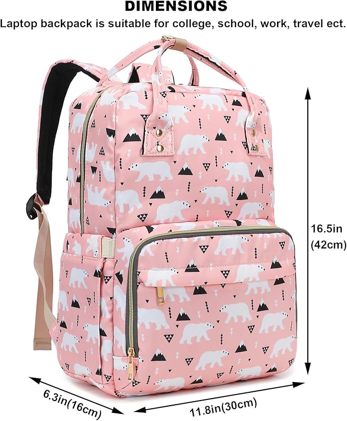 Polar Bear Laptop Backpack College Bookbag School Backpack for Women Girls, Travel Backpack 15.6 Inch Computer Backpacks (Pink)