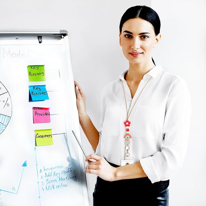 Colorful ID Badge Holder with Silicone Beads Lanyard Set,Cute Teacher Breakaway Lanyard for Keys & Keychain with Cute Retractable Badge Reel Holder,Gift for Women,Nurse, Teacher. (Rainbow 1)