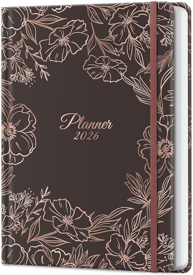 2026 Planner, 12 Month Weekly and Monthly Calendar 2026, Hardcover Daily Agenda Planners from Jan. to Dec, Habit Tracker Journal with Ribbon Bookmark 5.75" x 8.4"(Gold Flower)