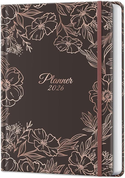 2026 Planner, 12 Month Weekly and Monthly Calendar 2026, Hardcover Daily Agenda Planners from Jan. to Dec, Habit Tracker Journal with Ribbon Bookmark 5.75" x 8.4"(Gold Flower)