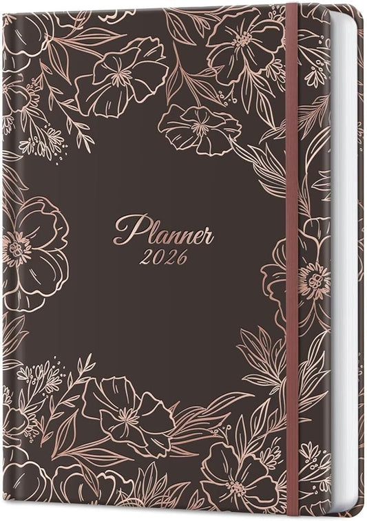 2026 Planner, 12 Month Weekly and Monthly Calendar 2026, Hardcover Daily Agenda Planners from Jan. to Dec, Habit Tracker Journal with Ribbon Bookmark 5.75" x 8.4"(Gold Flower)