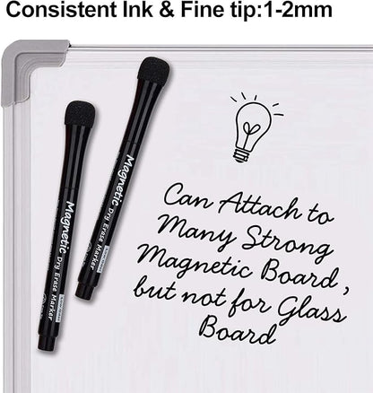 Magnetic Dry Erase Markers - Fine Tip, Black Color, 12 Pack, Low Odor Whiteboard Markers for Kids & School, Work On White board & Calendar, Refrigerator