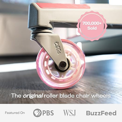 The Office Oasis Original Roller Style Office Chair Wheels (As Seen On PBS) - Smooth & Quiet Casters - Safe for Hardwood Floors & Carpet - Easy Install with Universal Fit - Set of 5 - Pink