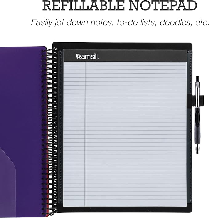 Samsill 2 Pack Deluxe 24 Pocket Spiral Project Organizer with Refillable Notepad, Customizable Front Cover, 12 Dividers with Erasable Write-On Tabs in Assorted Colors, Plastic Folders with Pockets