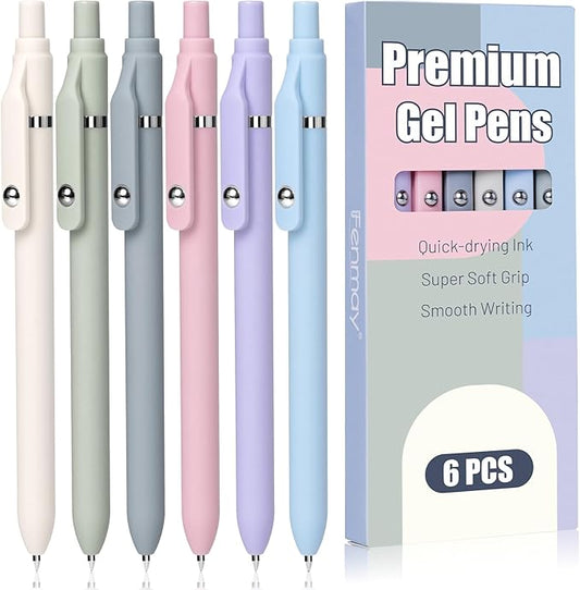 Gel Pens, 6 Pcs Smooth Writing Pens No Bleed & Smear, Black Ink Cute Pens Fine Point (0.5mm), Retractable Aesthetic Pens School Office Supplies for Women & Men
