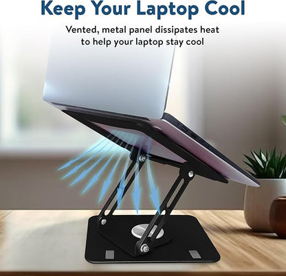 Swivel Laptop Stand for Desk, Adjustable Laptop Stand for Desk w/ 360° Rotation, Raise Tilt Cools Laptop with This Ergonomic Laptop Stand Riser, Collapsible iPad Computer Laptop Stand (Black)