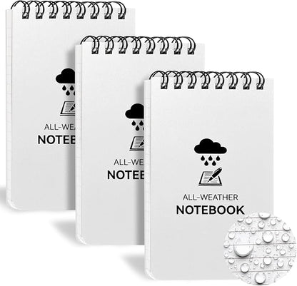 3 Pack Waterproof Notebook, 3 x 5 Pocket Notepad, All Weather Small Pocket Notebook Stone Paper, Mini Spiral Notepad Police Notepad 100 Lined Pages for Outdoor Office