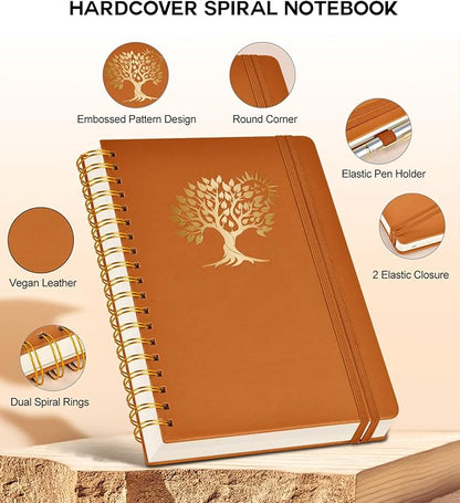 Large Spiral Notebook Journal for Women Men - 300 Numbered Lined Pages, College Ruled, A4 Hardcover Spiral Bound Notebook for School, Work, Note Taking, Writing, Leather Spiral Journal 8.5"x11"