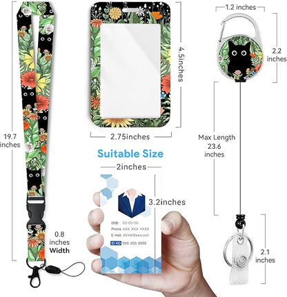 Cute Cat Hidden in The Flowers Badge Holder with Retractable Reel and Breakaway Lanyard，Badge Clips Retractable Heavy Duty Badge Reel，ID Holder with Breakaway Lanyard for School Nurse Office Teen ﻿2