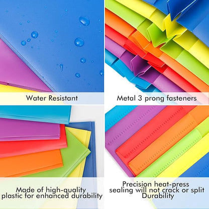 Folders with Pockets and Prongs, 3 Prong Folders with Pockets, 2 Pocket Folders with Prongs for School Office Documents, Colorful Plastic Folders with 2 Pockets for Letter Size Paper/7 Pack