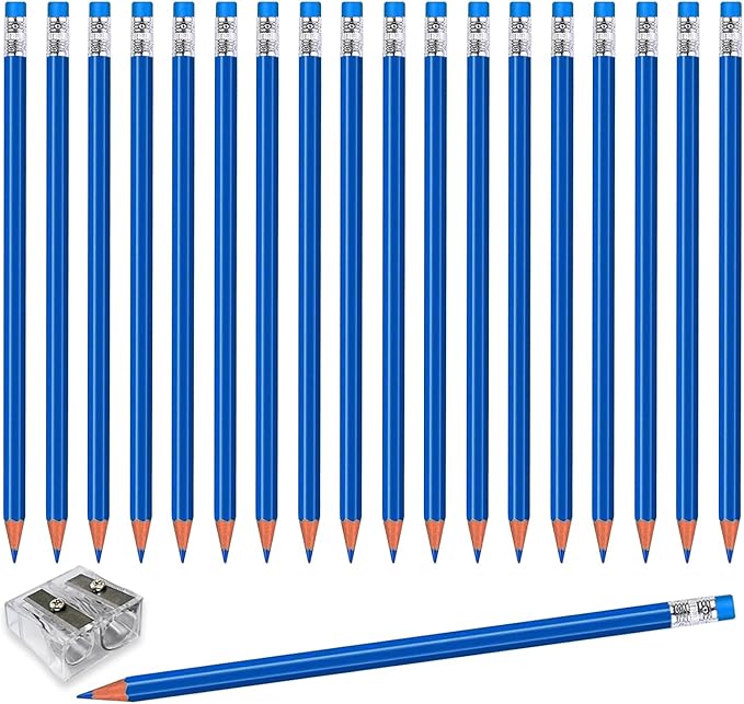 Adhere 25pcs Checking Pencils Erasable colored Pencils Pre-Sharpened #2 HB,for Checking Tests Grading Map Coloring,school Correcting,editing Office Favors,including a Free sharpener..(Blue)