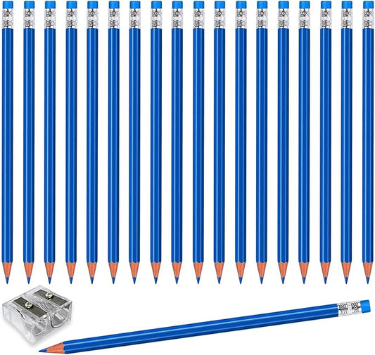Adhere 25pcs Checking Pencils Erasable colored Pencils Pre-Sharpened #2 HB,for Checking Tests Grading Map Coloring,school Correcting,editing Office Favors,including a Free sharpener..(Blue)