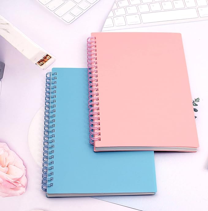 Yansanido Spiral Notebook, 4 Pcs A5 Thick Plastic Hardcover 8mm Ruled Pink 80 Sheets -160 Pages Journals for Study and Notes (Ruled-4pcs Light Pink, A5)