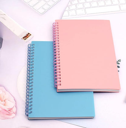 Yansanido Spiral Notebook, 4 Pcs A5 Thick Plastic Hardcover 8mm Ruled Pink 80 Sheets -160 Pages Journals for Study and Notes (Ruled-4pcs Light Pink, A5)