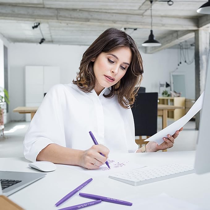 Lelix Felt Tip Pens, 30 Purple Pens, 0.7mm Medium Point Felt Pens, Felt Tip Markers Pens for Journaling, Writing, Note Taking, Planner, Perfect for Art Office and School Supplies