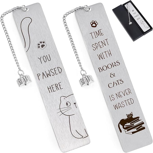 Cat Metal Bookmarks Gifts - 2Pcs Unique Kitten Bookmark for Women Pretty Bookmarkers for Kids Birthday Gift for Cat Lovers Reading Gifts with Book Pendant for Reader Nerds