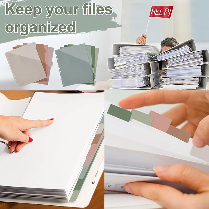 Boho 8 Tab Discbound Notebook Dividers with Pockets Letter Size Disc Planner Pocket 8.5 x 11 Plastic Disc Bound Binder Notebook Divider for School Office Subject Document Discbound System