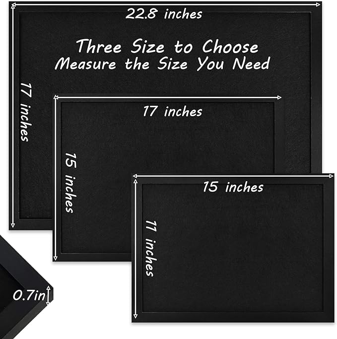 Black Cork Board Black Bulletin Board Pin Display Board for Wall Corkboard Black Pushpin Board Vision Board Picture Photo Felt Board for Memos, Photos, Home, Kitchen, Office, 22.8"x17"