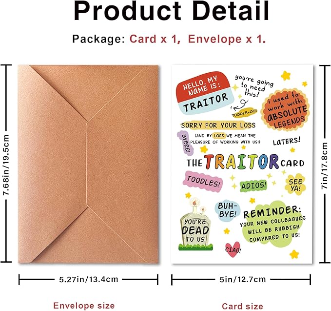 Funny Coworker Traitor Leaving Card, Coworker Humorous Leaving Card, Goodbye Farewell Card for Him and Hers, New Job Card Gift for Men and Women, Good Luck In New Job