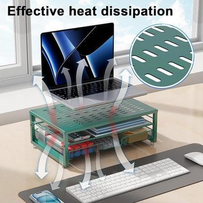 gianotter Computer Monitor Stand Riser, office organizer with Drawer, Office Organizers Storage for Classroom Office Supplies (Dark Green)