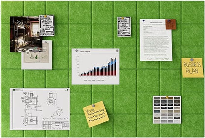 Large Felt Board Tiles for Wall with 30 Push Pins, 11.8"x11.8" Pack of 6 Pin Board Notice Boards for Home Office Kitchen, Bulletin Board Wall Tiles for Photos Memos (Green, 6 Pack)