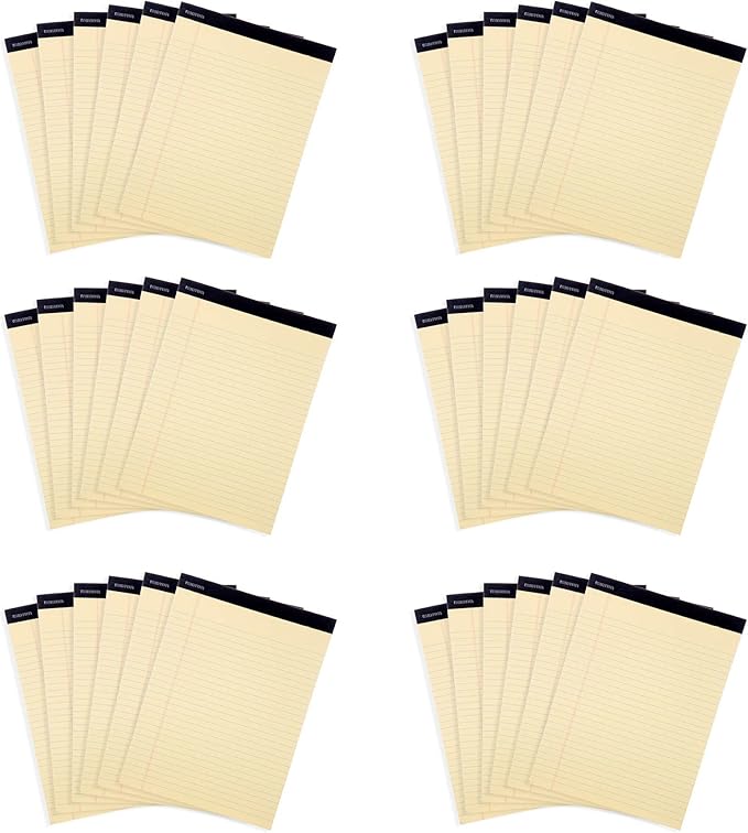Mintra Office Legal Pads, ((xBasic, 8.5in x 11in, Wide (Canary), 36pk (6-6pks)), Wide Ruled, 50 Sheets per Notepad, Micro perforated Writing Pad, Notebook Paper for School, College, Office, Work