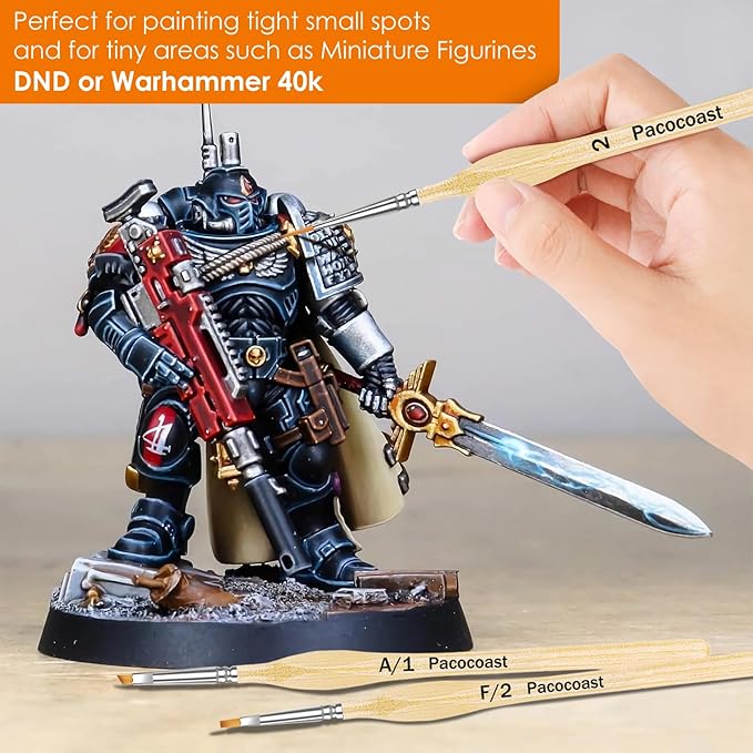 12PC Miniature Brushes, Pacocoast Detail Paint Brushes Set for Fine Detailing & Art Painting, Small Tiny Paint Brush Perfect for Acrylic, Paint by Number, Figurine, Craft, Models (Silver, Wood)