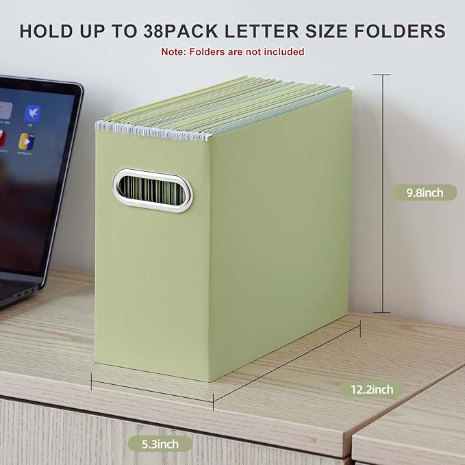 Oterri File Organizer, Small Storage Box, Cardboard File Folder Organizer, Collapsible File Box, Hanging File Organizer for Letter Size, Portable File Box with Handle, Only Box（Green，6 Packs）