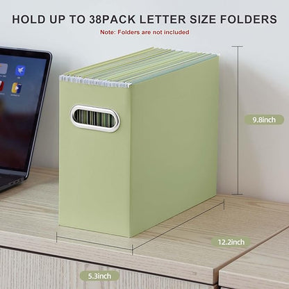 Oterri File Organizer, Small Storage Box, Cardboard File Folder Organizer, Collapsible File Box, Hanging File Organizer for Letter Size, Portable File Box with Handle, Only Box（Green，6 Packs）