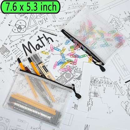 AUSTARK 20 Pcs Zipper File Bags, Plastic Mesh Pouch, Board Game Storage Bag, Waterproof Bags for Office School (Multi-Size, White and Black)