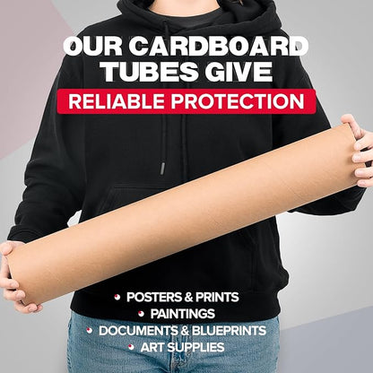 4" x 24" Reinforced Kraft Paper Mailing Tubes, Pack of 6 Tubes with 2 Caps Each – USPS Approved Poster Tube – Made in USA Cardboard Tube for Shipping and Storing Posters, Prints, Artwork, or Documents