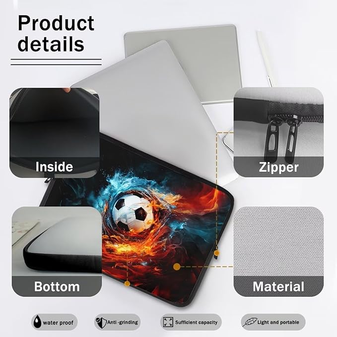 Football Lap Top Case for Men Boys 15 inch Laptop Sleeve Water and Flame Computer Sleeve Bag Portable Laptop Protector with Multiple Uses Ideal Gifts for Women Girls Tablet Bag Briefcase