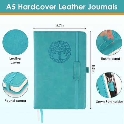 Lined Journal Notebook for Women Men A5 Hardcover Leather Journals College Ruled Notebooks 300 Pages 5.7 x 8.3 Inches Turquoise