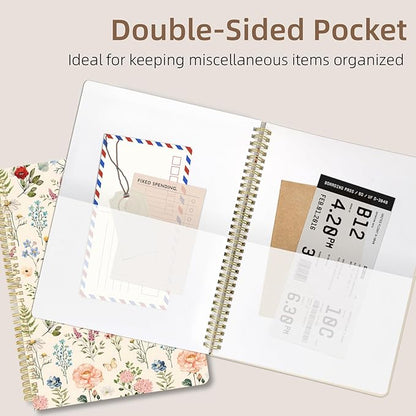 Cute Spiral Notebook journal A4 Aesthetic Pretty Design for Women Girls Kawaii with Pocket, 11.5 x 8.5 inch, Lined, Vintage Flower