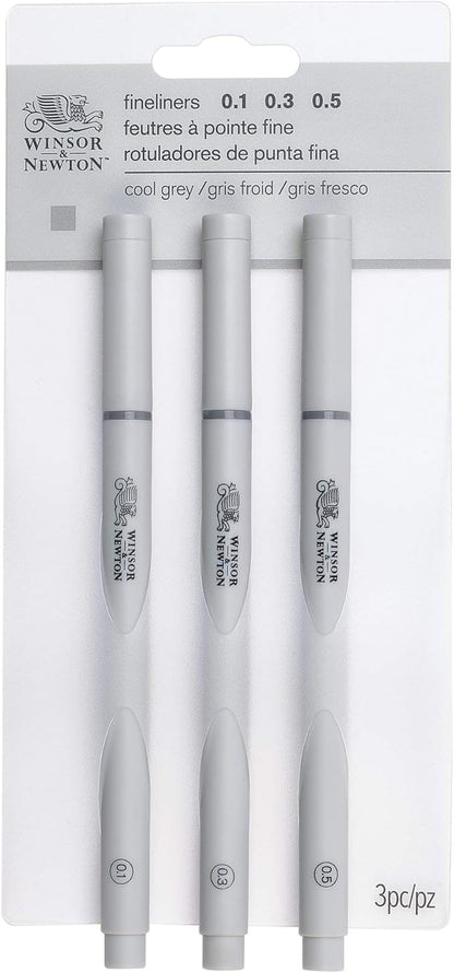 Winsor & Newton Fineliner Fine Point Pen Set, Assorted, Set of 3, Cool Grey